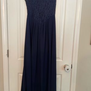 Long navy blue bridesmaid dress